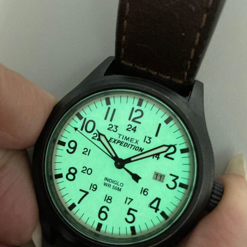 Timex Expedition Indiglo Men Watch 40mm Cream Dial Brown Leather T4K693 New Batt